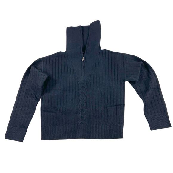 Area Stars Quarter Zip Sweater Black Cable Knit Ribbed Collared Pullover S NEW - Picture 5 of 12